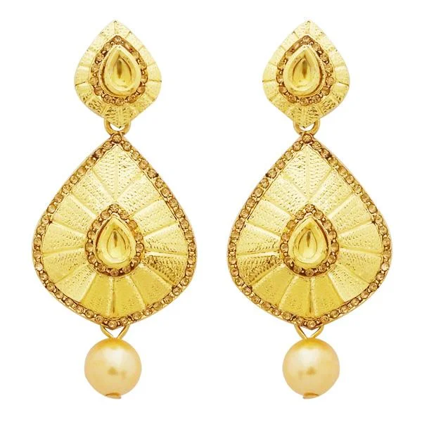 luxurious earrings for women-Jheel Austrian Stone Gold Plated Pearl Drop Dangler Earrings - 2900247A