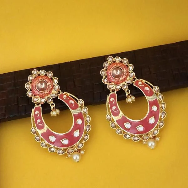 round stud earrings for women-Kriaa Red Meenakari Kundan Dangler Earrings - 1316327B