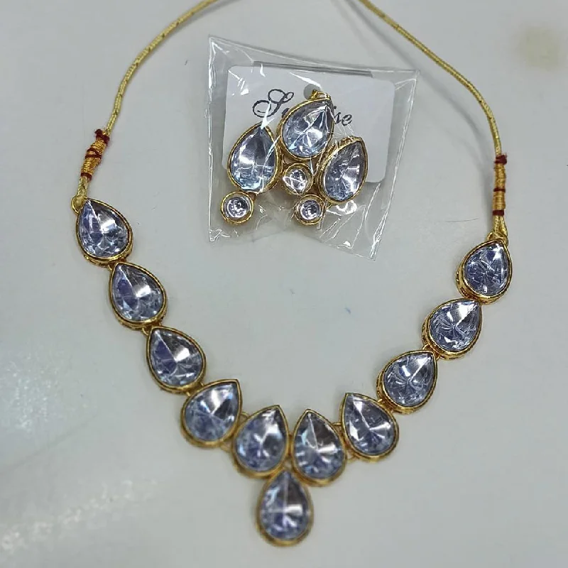 gold and silver ring necklaces for women-Manisha Jewellery Gold Plated Crystal Stone Necklace Set