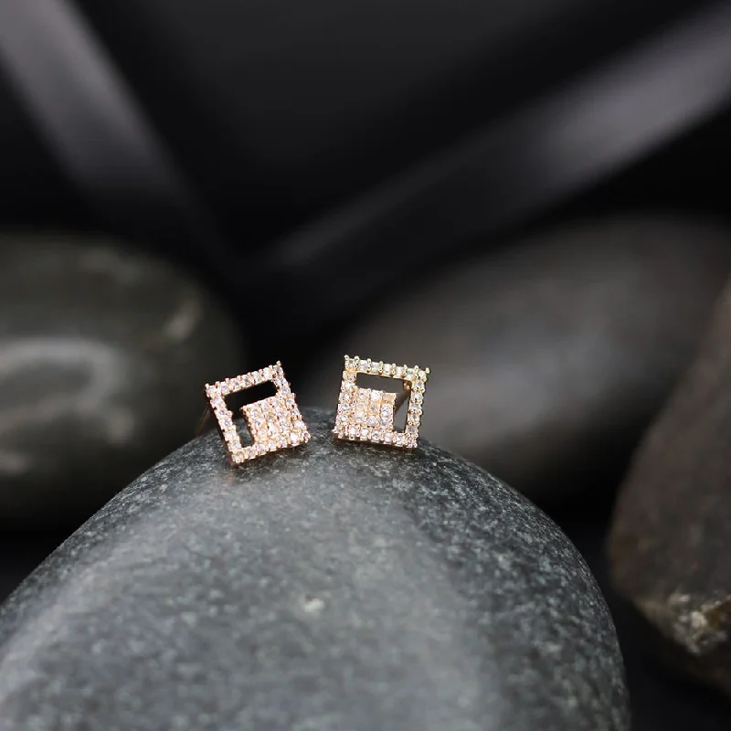 infinity hoop earrings for women-Etnico Valentine's Special Rose Gold Plated Square Studs Earrings for Women (E2975)