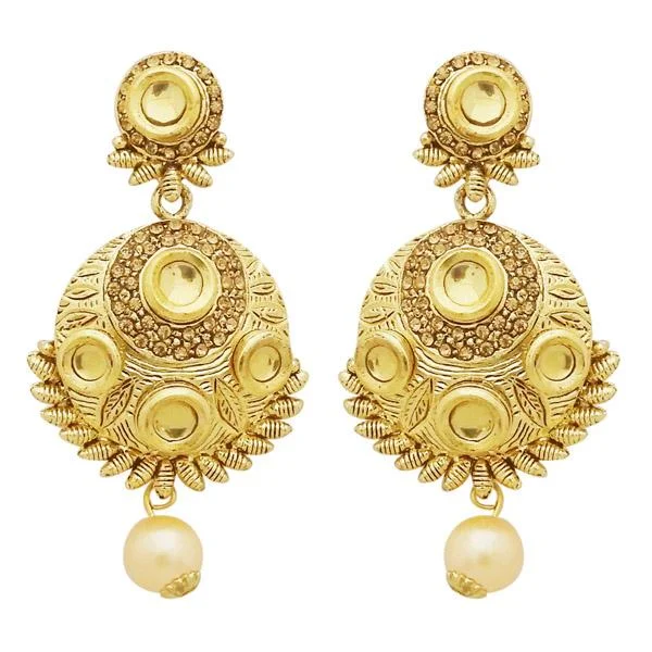 chunky earrings for women-Jheel Stone Gold Plated Pearl Drop Dangler Earrings - 2900221A