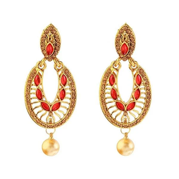 personalized earrings for women-Kriaa Kundan Pearl Drop Gold Plated Dangler Earring - 1307408A