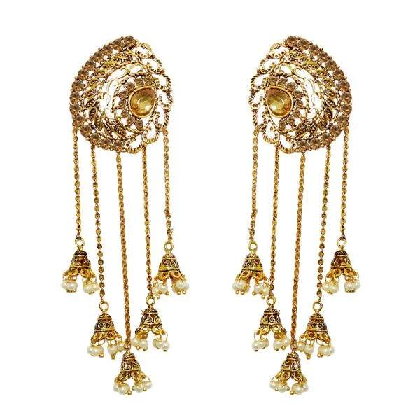 crystal drop earrings for women-Kriaa Pearl Gold Plated Drop Roll chain Earrings - 1310506