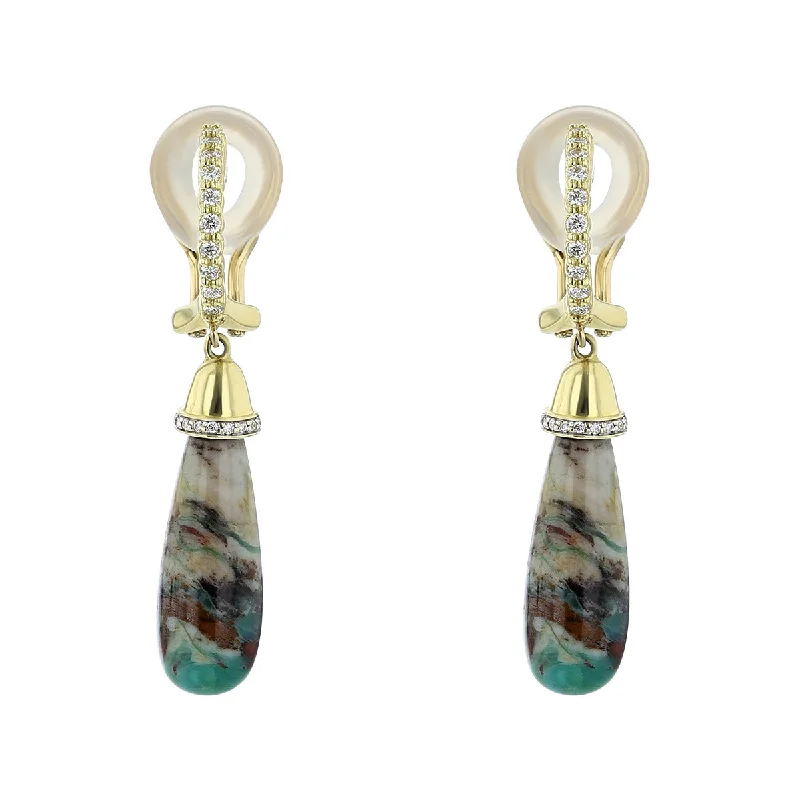 multi-colored earrings for women-Turkish Wood Opal Briolette Drop Earrings