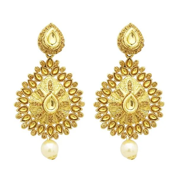 zirconia earrings for women-Jheel Kundan Gold Plated Austrian Stone Dangler Earrings - 2900227A