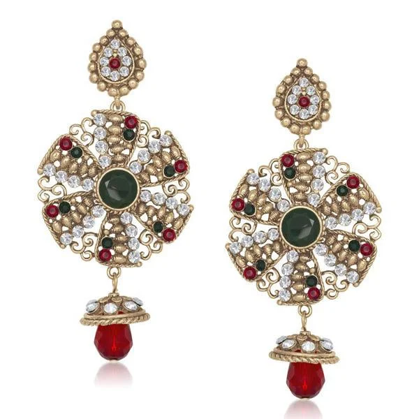 emerald drop earrings for women-Tip Top Fashions Stone Antique Gold Plated Dangler Earrings - 1305517