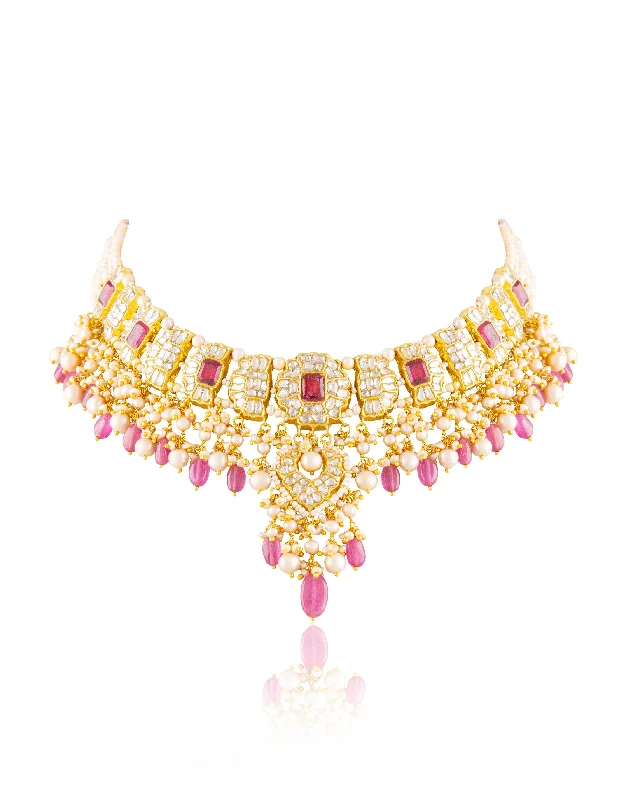 small ring necklaces for women-Niranjana Polki Necklace