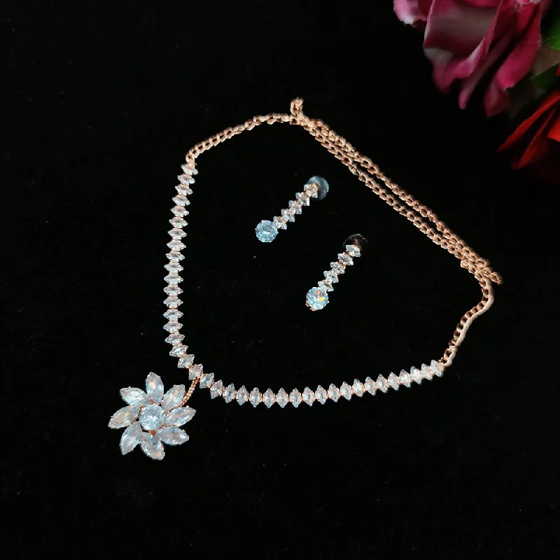 elegant diamond ring necklaces for women-Pooja Bangles Rose Gold Plated AD Stone Necklace Set