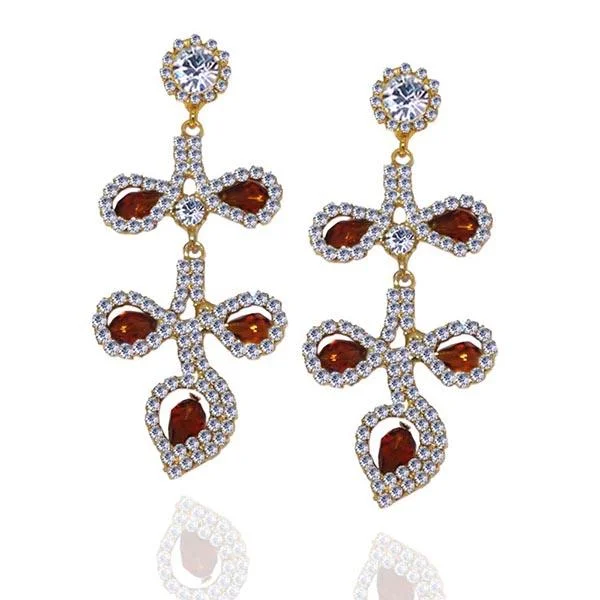 twisted earrings for women-Eugenia Maroon Austrian Stone Gold Plated  Dangler Earrings - 1302702