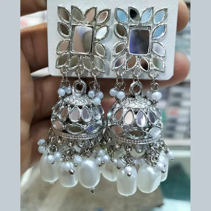 moon earrings for women-Manisha Jewellery Silver Plated Mirror Jhumki Earrings