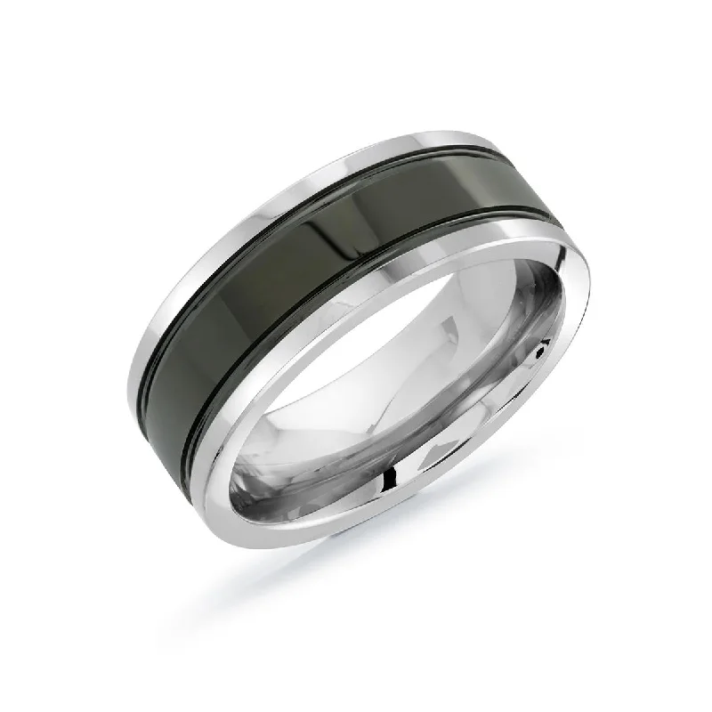 personalized engagement rings for women-TUNGSTEN MEN'S WEDDING BAND WITH BLACK CENTER