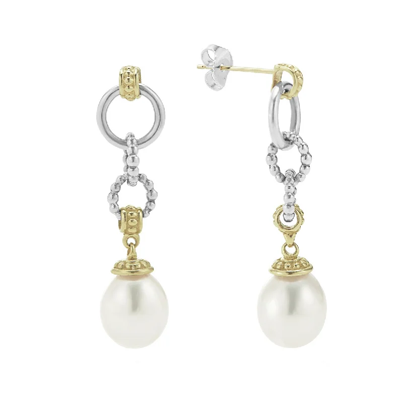 heart-shaped earrings for women-Two Tone Drop Pearl Earrings