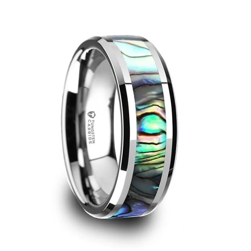 platinum engagement rings for women-MAUI Tungsten Wedding Band with Mother of Pearl Inlay - 4mm - 10mm