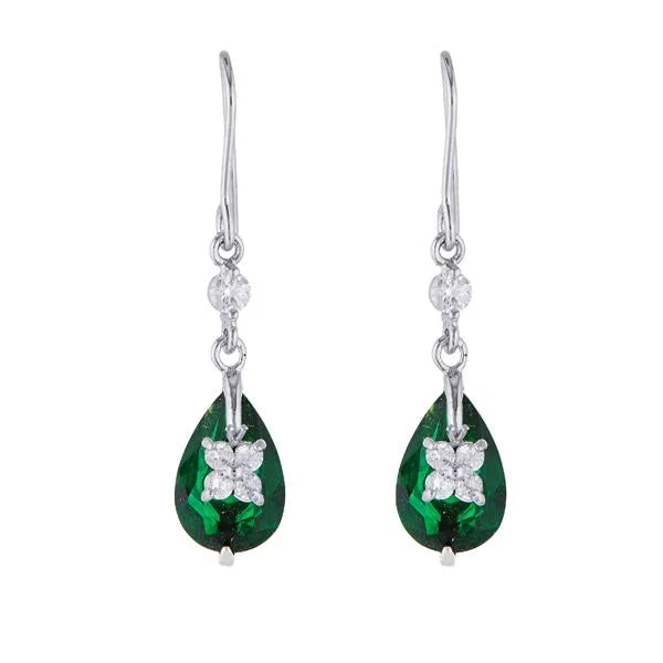 clip-on earrings for women-Kriaa Green Austrian Stone Silver Plated Dangler Earrings - 1309101D