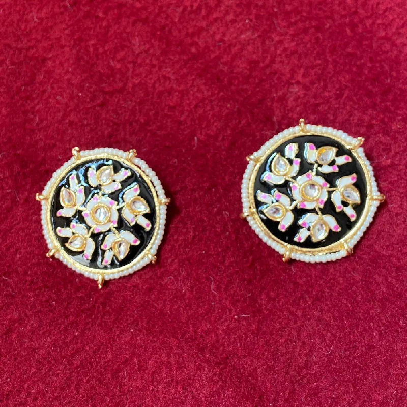 sapphire stud earrings for women-India Art Gold Plated Meenakari Stud Earrings