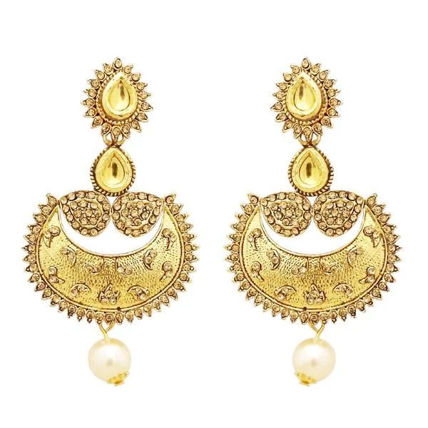 chandelier earrings for women-Jheel Austrian Stone Gold Plated Pearl Drop Dangler Earrings - 2900206A