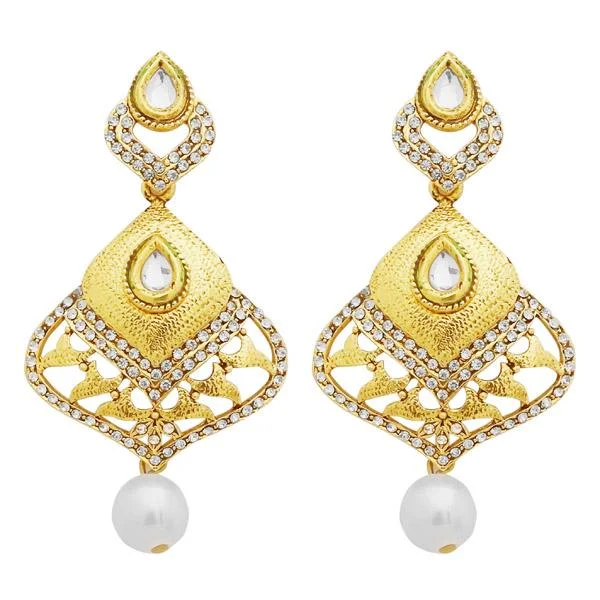 hoop earrings for women-Jheel Austrian Stone Gold Plated Pearl Drop Dangler Earrings - 2900244B