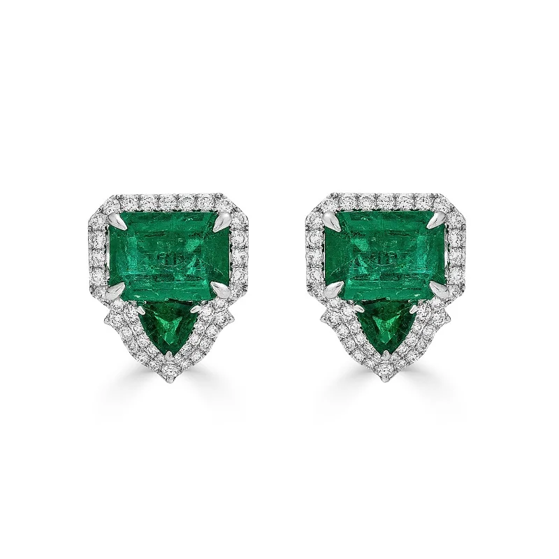 unique earrings for women-Zambian Emerald and Diamond Earrings