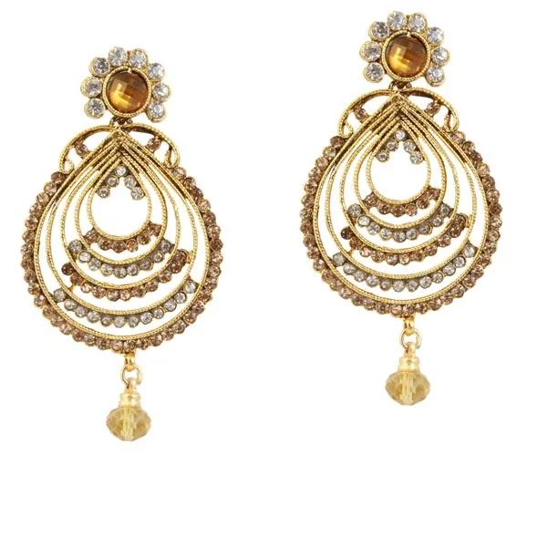 long earrings for women-Kriaa Yellow Austrian Stone Gold Plated Dangler Earrings - 1303796