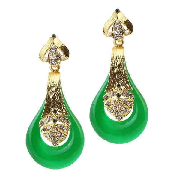 gold drop earrings for women-Kriaa Gold Plated Green Stone Dangler Earrings - 1305732