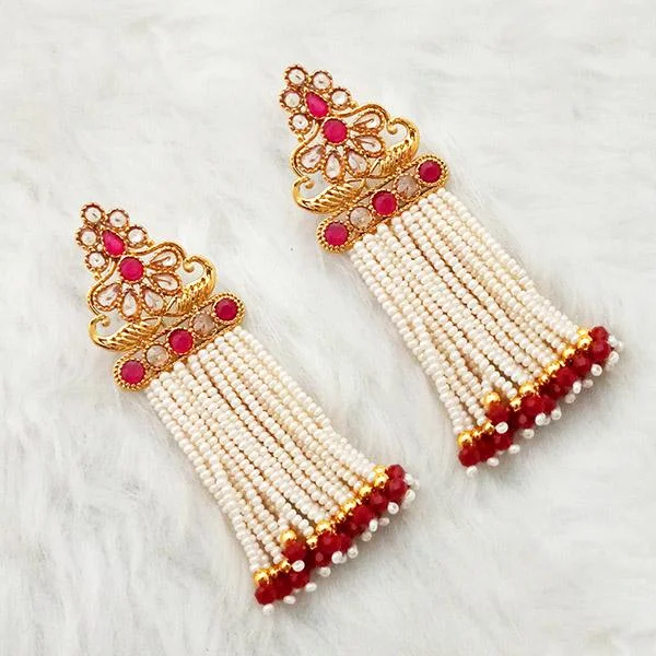 tassel drop earrings for women-Kriaa Gold Plated AD Stone Pearl White Dangler Earrings - 1312938B