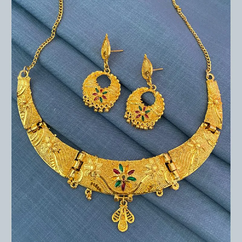 emerald ring necklaces for women-Mahavir Gold Plated Necklace Set