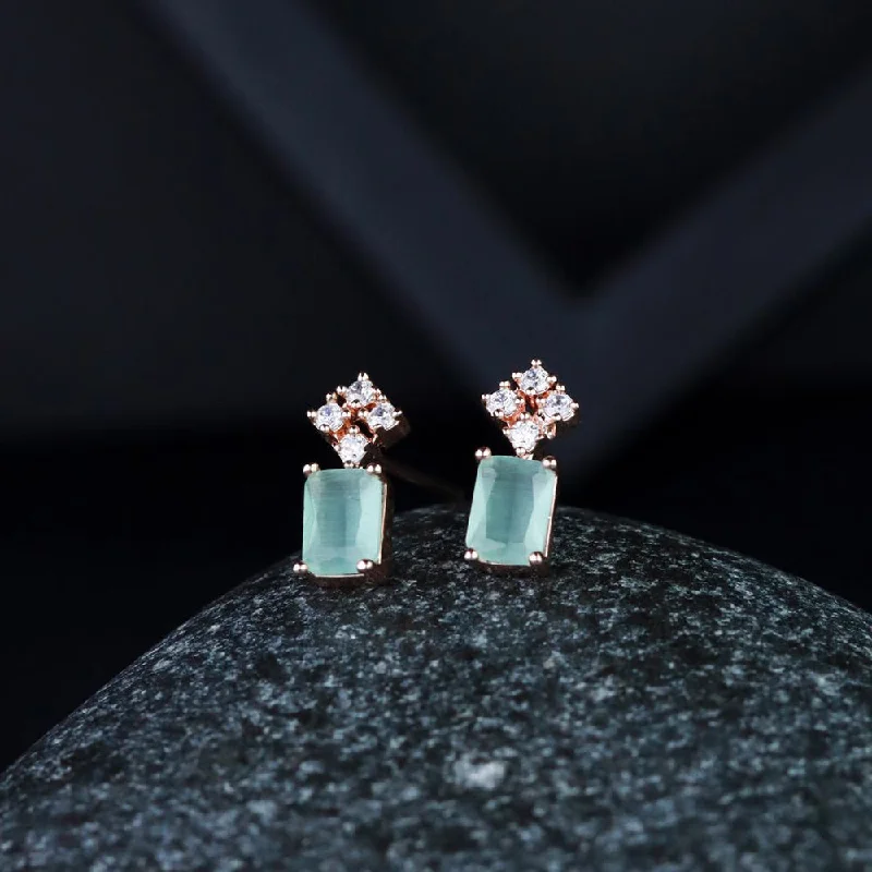 silver earrings for women-Etnico Valentine's Special Rose Gold Plated Mint CZ & American Diamond Beautiful Studs Earrings for Women/Girls (E3069Min)