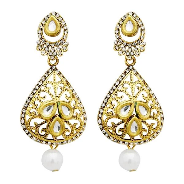 casual earrings for women-Jheel Kundan Stone Gold Plated Dangler Earrings - 2900234B