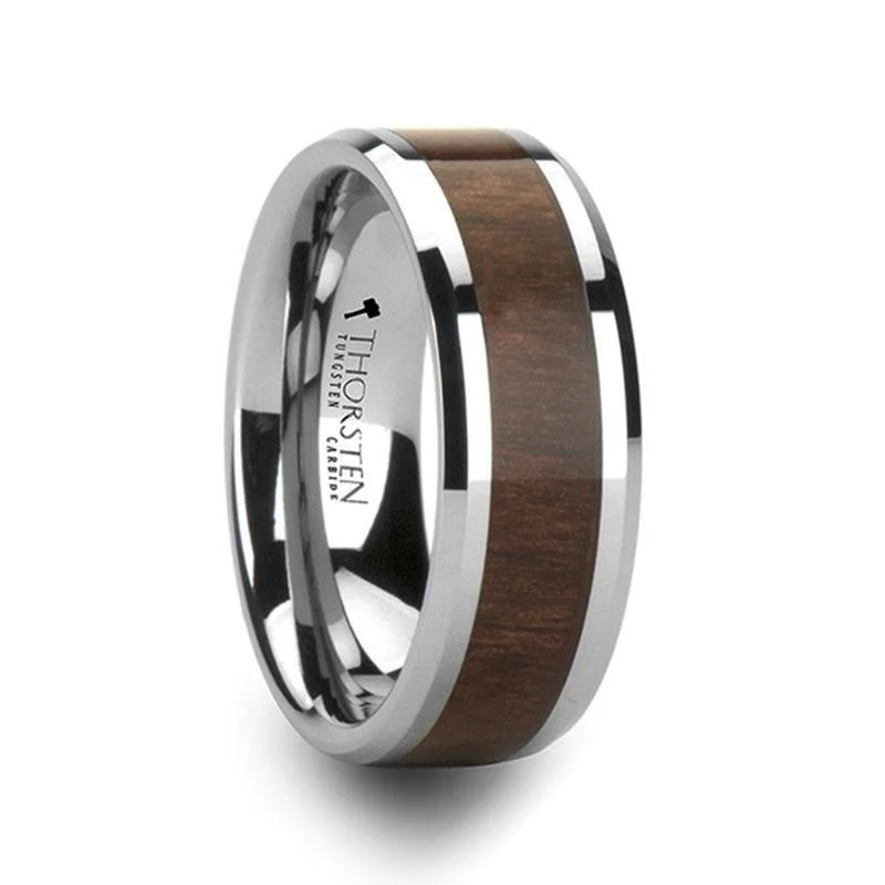 wedding set engagement rings for women-HALIFAX Tungsten Wedding Band with Bevels and Black Walnut Wood Inlay - 4mm - 12mm