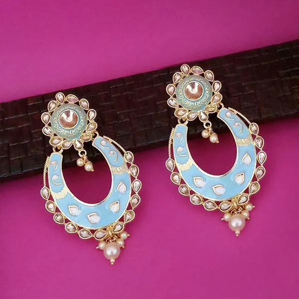 star earrings for women-Kriaa Blue Meenakari Kundan Dangler Earrings - 1316327A