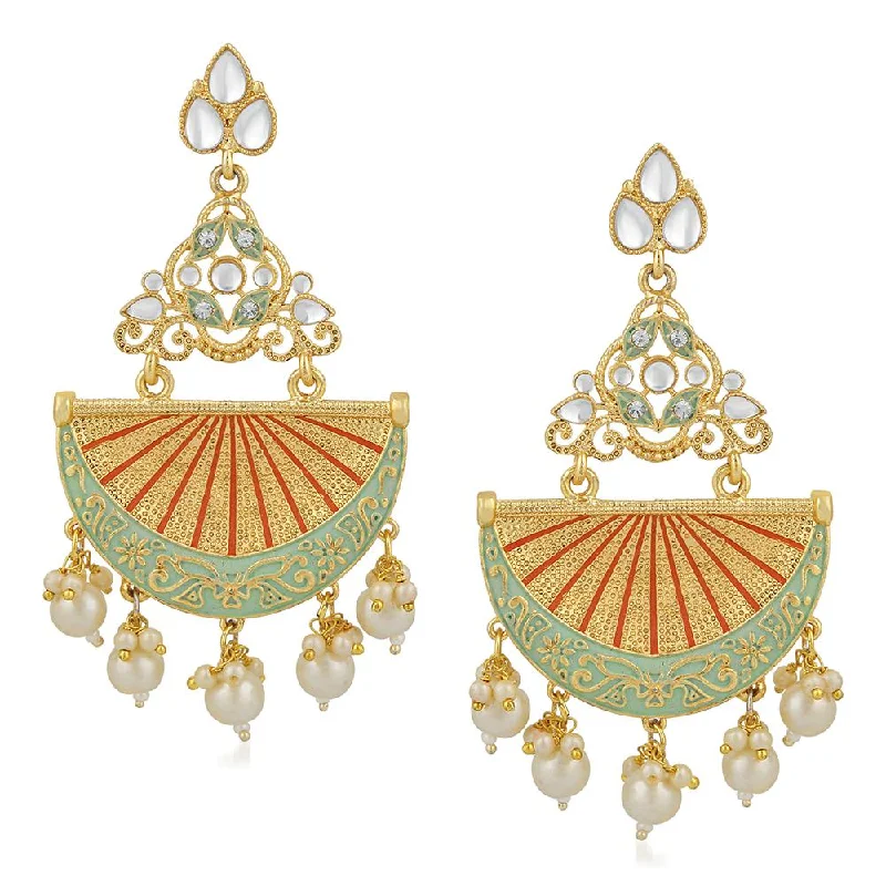 luxury hoop earrings for women-Mahi Gold Plated Traditional White Kundan Dangler Earring with Meenakri Work For Women VECJ100207