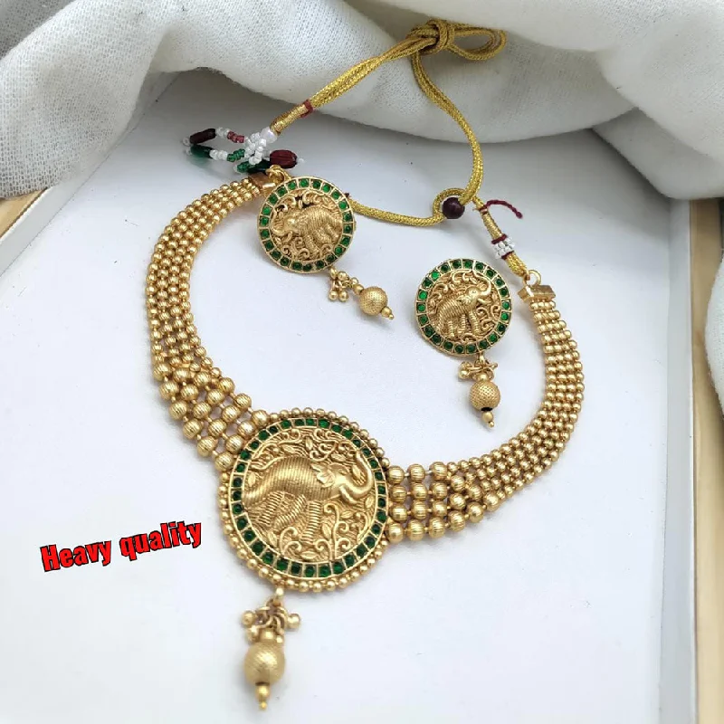 unique ring necklaces for women-Manisha Jewellery Gold Plated Pota Stone Necklace Set