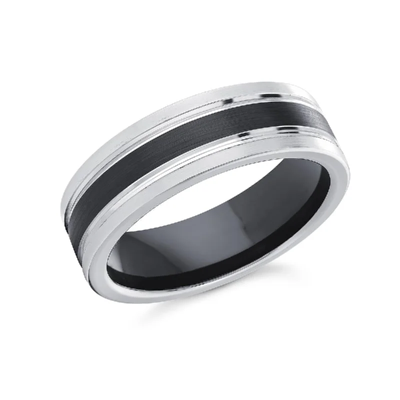 vintage-inspired engagement rings for women-COBALT MEN'S WEDDING BAND WITH BLACK ACCENTS