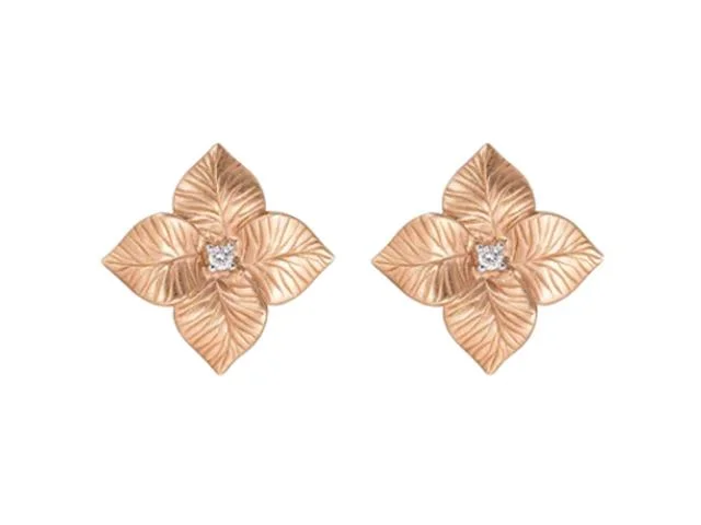 long drop earrings for women-18k Rose Gold Small Flower Earrings