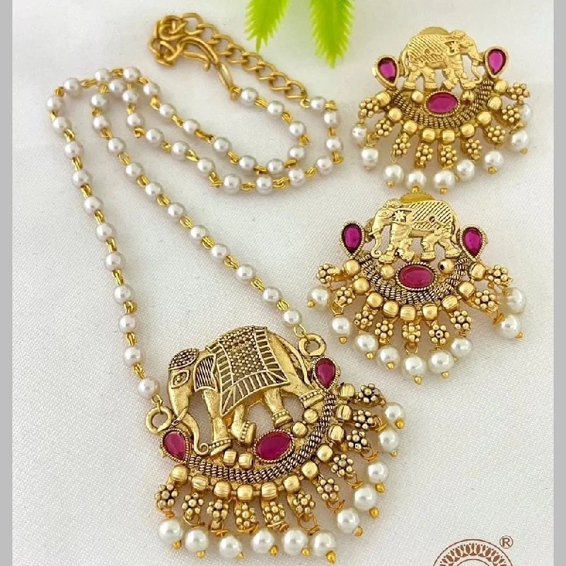 heart-shaped ring necklaces for women-Manisha Jewellery Gold Plated Elephant & Pearls Long Necklace Set