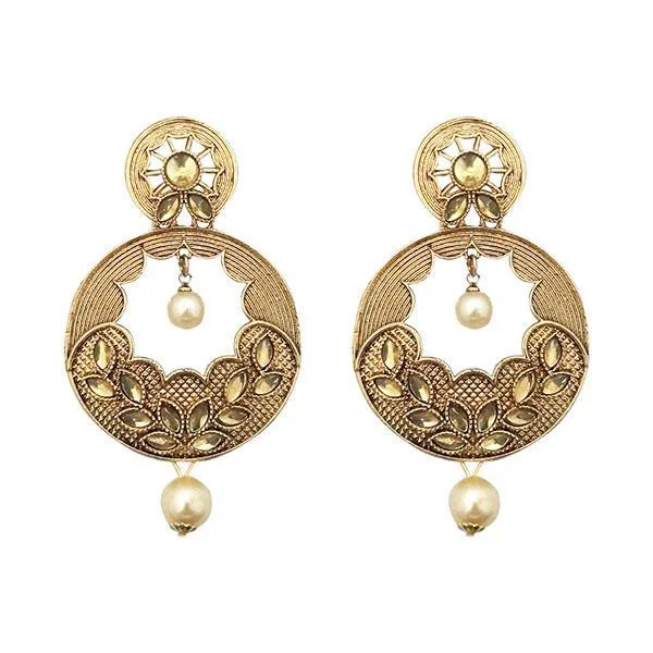 cuff earrings for women-Kriaa Gold Plated Brown Kundan Dangler Earrings - 1310576