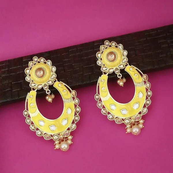 circle earrings for women-Kriaa Yellow Meenakari Kundan Gold Plated Dangler Earrings - 1316327C