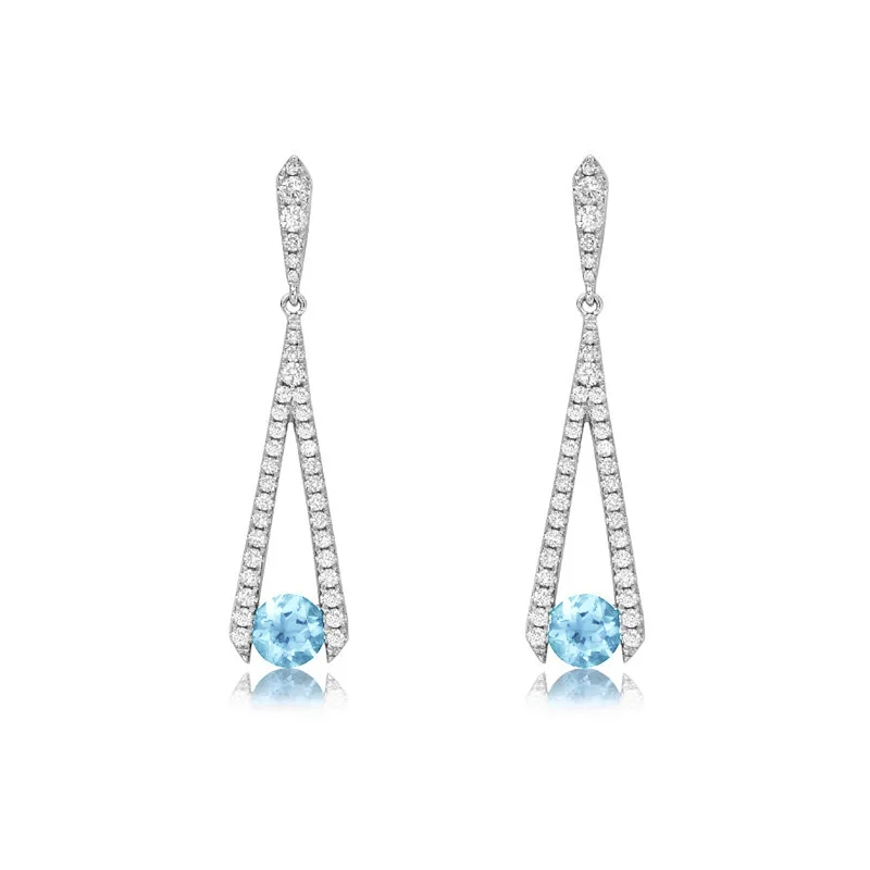 heart stud earrings for women-Aquamarine & Diamond Dangle Earrings