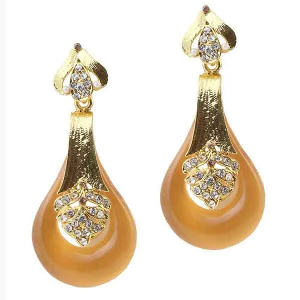 simple earrings for women-Kriaa Austrian Stone Yellow Resin Gold Plated Dangler Earrings - 1305736