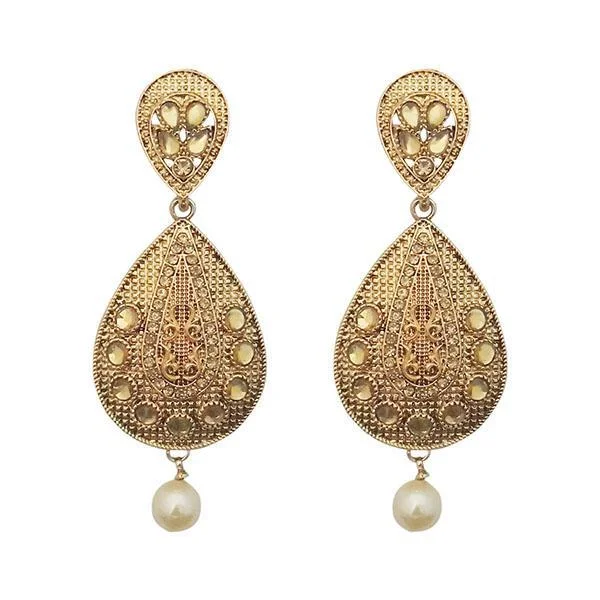 chandelier earrings for women-Kriaa Gold Plated Brown Kundan Dangler Earrings - 1310578