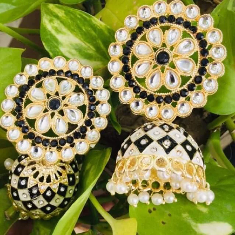 rose gold stud earrings for women-Sanshray Gold Plated Kundan Stone & Meenakari Jhumki Earrings