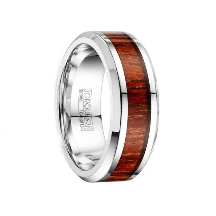 personalized engagement rings for women-BALTHIER Men’s Cobalt Wood Inlay Wedding Band Polished Beveled Edges by Crown Ring - 8mm