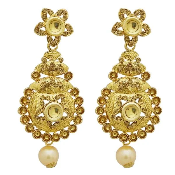 rose gold stud earrings for women-Jheel Gold Plated Kundan Stone Dangler Earrings - 2900224A