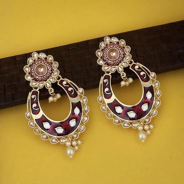 silver stud earrings for women-Kriaa Maroon Meenakari Gold Plated Kundan Dangler Earrings - 1316327I