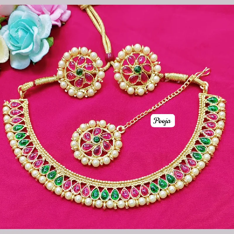 diamond ring choker necklaces for women-Pooja Bagles Gold Plated Necklace Set