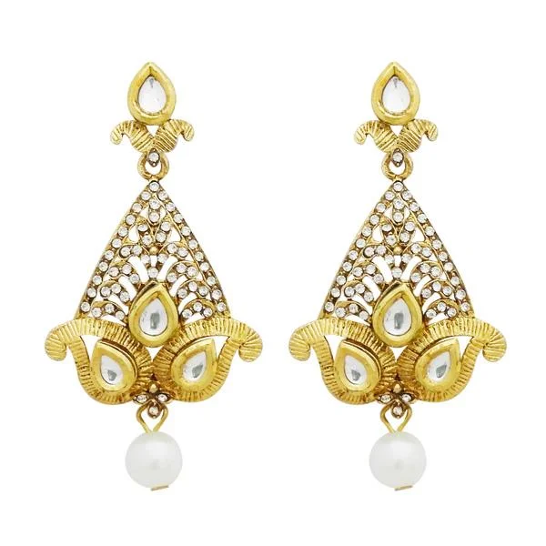 heart-shaped earrings for women-Jheel Gold Plated Stone Pearl Drop Dangler Earrings - 2900232B