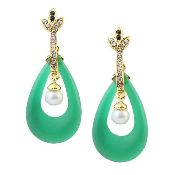 moon earrings for women-Kriaa Austrian Stone  Gold Plated Green Resin Dangler Earrings - 1305719