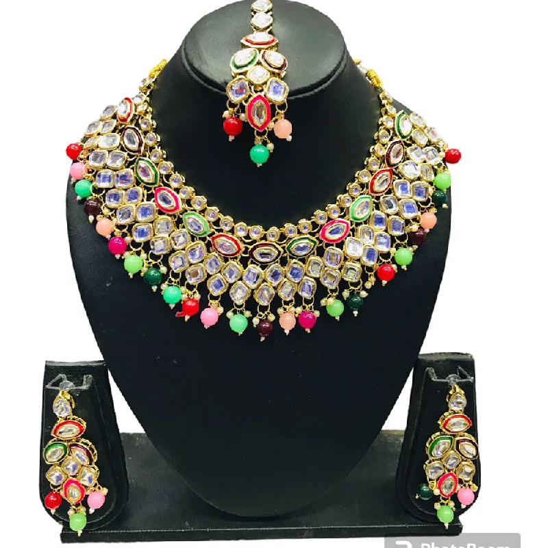 colorful ring necklaces for women-Manisha Jewellery Gold Plated Kundan Stone Necklace Set