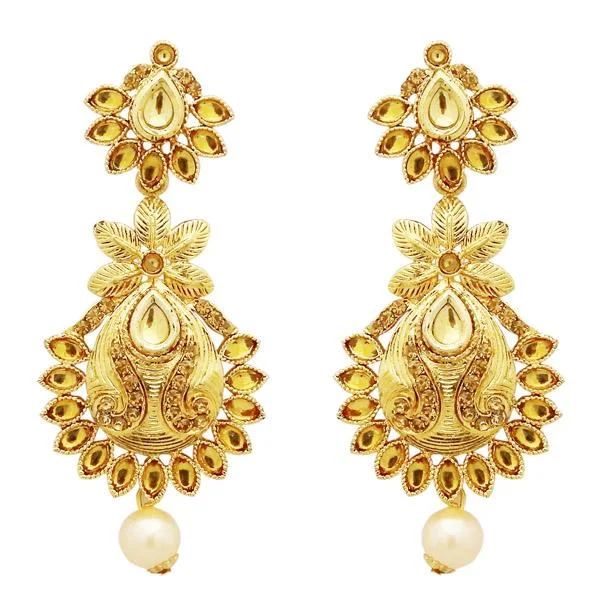 sapphire earrings for women-Jheel Kundan Gold Plated Austrian Stone Dangler Earrings - 2900226A