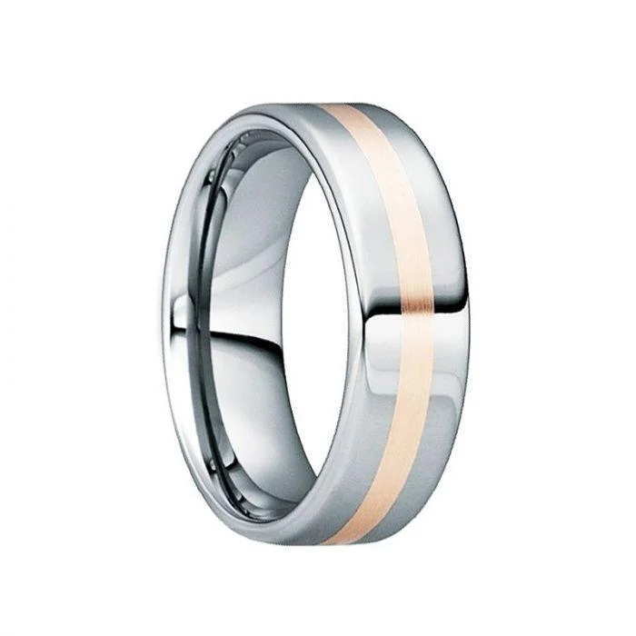 heirloom engagement rings for women-CASSIANUS  Tungsten Carbide Polished Wedding Band with 18K Rose Gold Inlay - 8mm